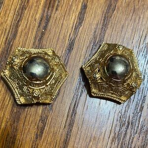 Gold Tone Hexagonal Dome Clip-On Earrings